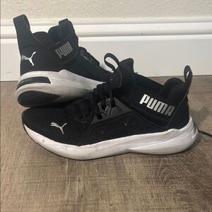 Puma Black and White Sneakers with Breathable Mesh and High Ankle Support